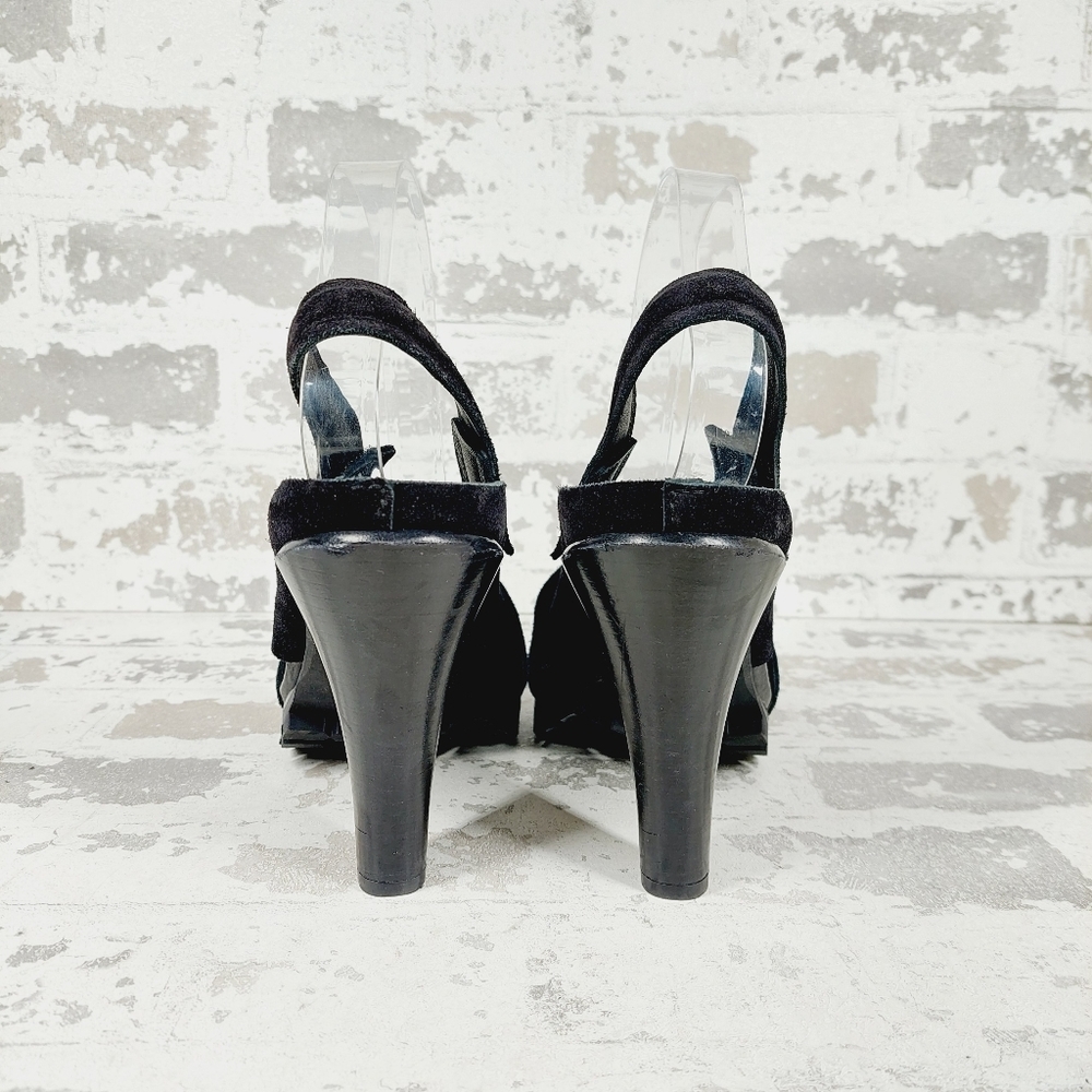 NEW Pedro Garcia Yuval Black Suede Slingback Open Toe Heeled Sandals T59 - Picture 5 of 11
